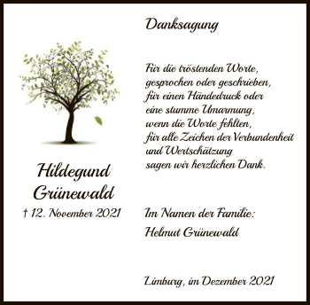 Traueranzeige von Hildegund Grünewald von FNP