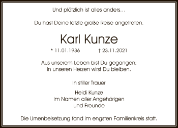 Traueranzeige von Karl Kunze von FNP
