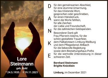 Traueranzeige von Lore Steinmann von FNP