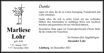 Traueranzeige von Marliese Lohr von FNP