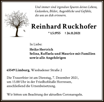 Traueranzeige von Reinhard Ruckhofer von FNP