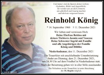 Traueranzeige von Reinhold König von FNP