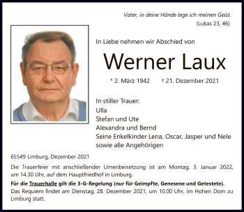 Traueranzeige von Werner Laux von FNP