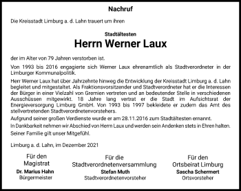 Traueranzeige von Werner Laux von FNP