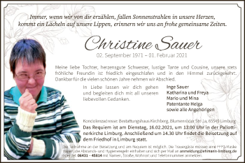 Traueranzeige von Christine Sauer von FNP