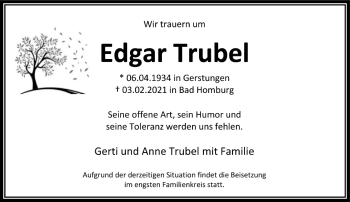 Traueranzeige von Edgar Trubel von FNP