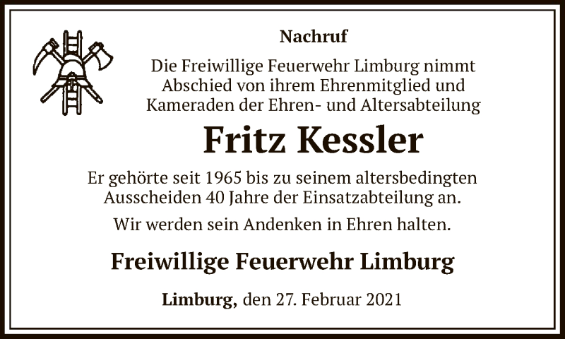  Traueranzeige für Fritz Kessler vom 27.02.2021 aus FNP