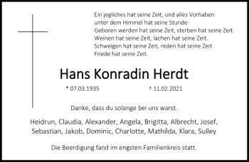 Traueranzeige von Hans Konradin Herdt von FNP