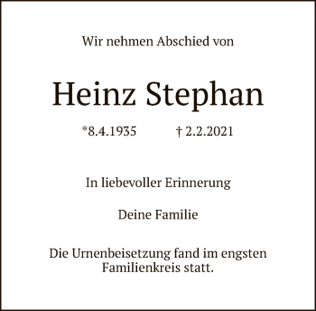 Traueranzeige von Heinz Stephan von FNP