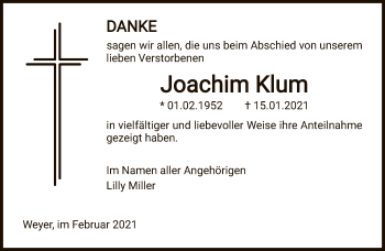 Traueranzeige von Joachim Klum von FNP