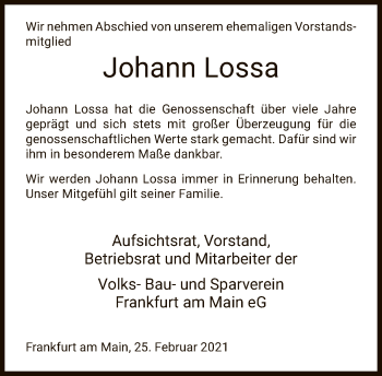 Traueranzeige von Johann Lossa von FNP