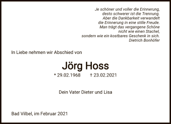 Traueranzeige von Jörg Hoss von FNP