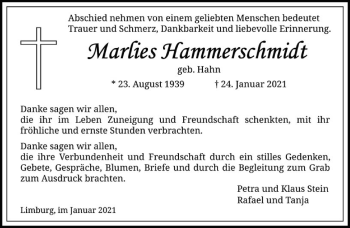 Traueranzeige von Marlies Hammerschmidt von FNP