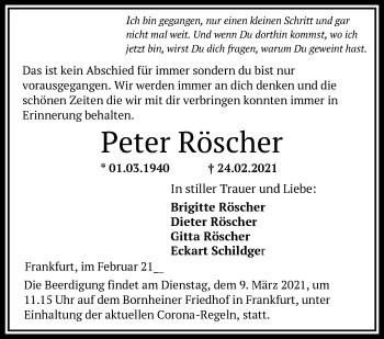 Traueranzeige von Peter Röscher von FNP