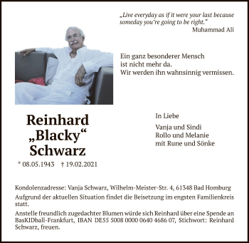 Traueranzeige von Reinhard Schwarz von FNP