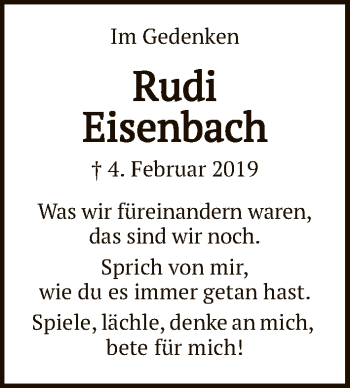 Traueranzeige von Rudi Eisenbach von FNP