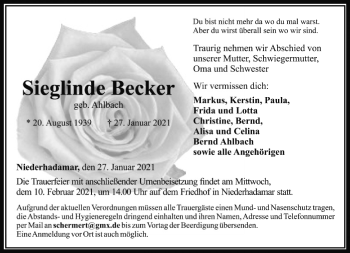 Traueranzeige von Sieglinde Becker von FNP