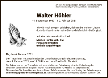 Traueranzeige von Walter Höhler von FNP