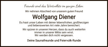 Traueranzeige von Wolfgang Diener von FNP