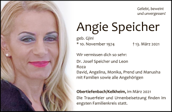 Traueranzeige von Angie Speicher von FNP