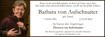 Traueranzeige von Barbara von Aufschnaiter von FNP