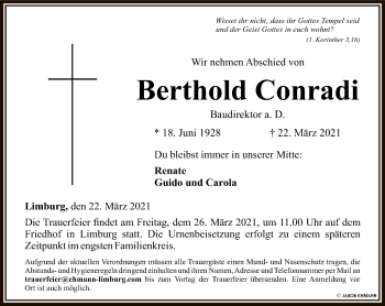 Traueranzeige von Berthold Conradi von FNP