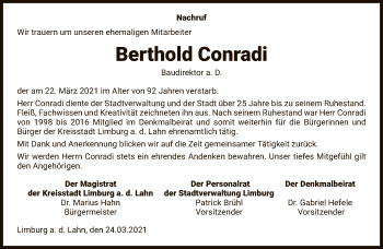 Traueranzeige von Berthold Conradi von FNP