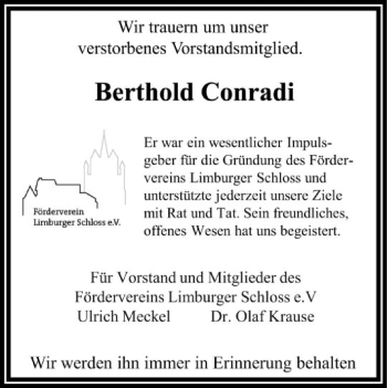 Traueranzeige von Berthold Conradi von FNP