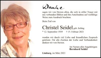 Traueranzeige von Christel Seidel von FNP