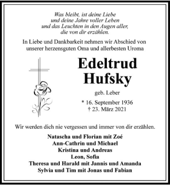 Traueranzeige von Edeltrud Hufsky von FNP