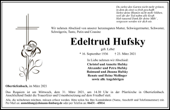 Traueranzeige von Edeltrud Hufsky von FNP