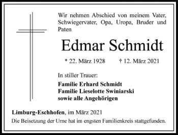 Traueranzeige von Edmar Schmidt von FNP