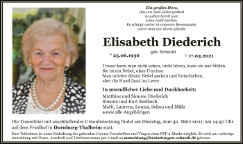 Traueranzeige von Elisabeth Diederich von FNP