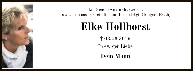  Traueranzeige für Elke Hollhorst vom 03.03.2021 aus FNP