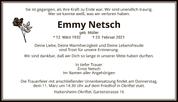 Traueranzeige von Emmy Netsch von FNP