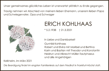 Traueranzeige von Erich Kohlhaas von FNP