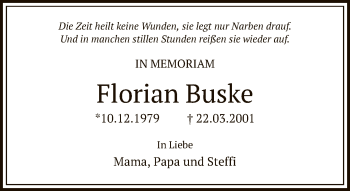 Traueranzeige von Florian Buske von FNP