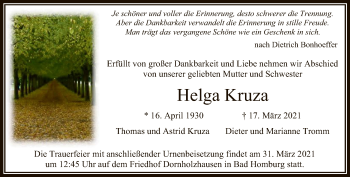 Traueranzeige von Helga Kruza von FNP