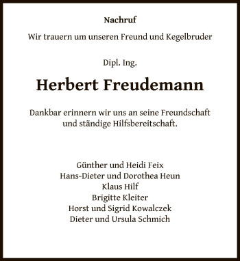 Traueranzeige von Herbert Freudemann von FNP