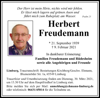 Traueranzeige von Herbert Freudemann von FNP