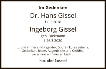 Traueranzeige von Ingeborg Gissel von FNP