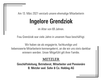 Traueranzeige von Ingelore Grendziok von FNP