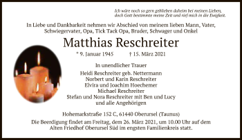 Traueranzeige von Matthias Reschreiter von FNP