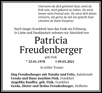 Traueranzeige von Patricia Freudenberger von FNP