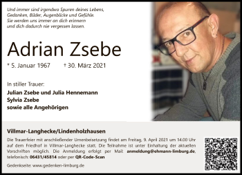 Traueranzeige von Adrian Zsebe von FNP