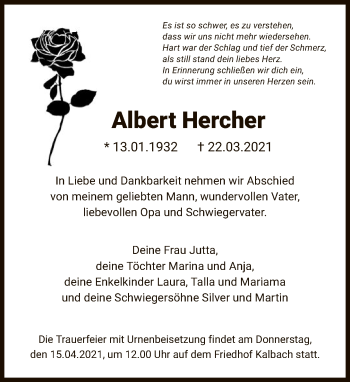 Traueranzeige von Albert Hercher von FNP