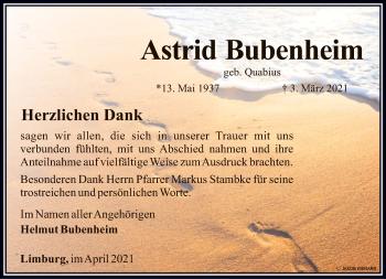 Traueranzeige von Astrid Bubenheim von FNP