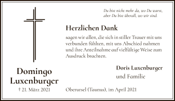 Traueranzeige von Domingo Luxenburger von FNP