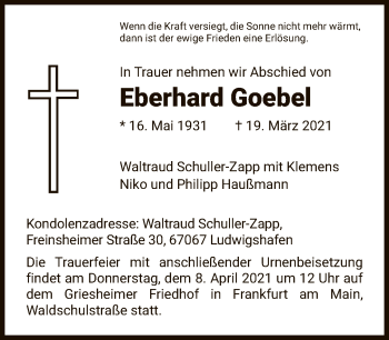 Traueranzeige von Eberhard Goebel von FNP