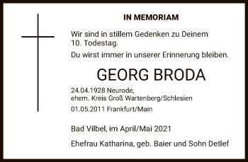 Traueranzeige von Georg Broda von FNP